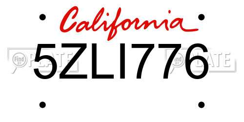 5ZLI776 California License Plate