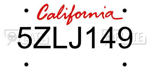 5ZLJ149 California License Plate