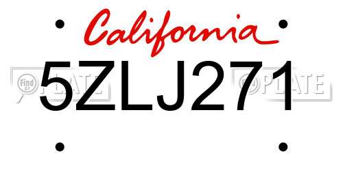 5ZLJ271 California License Plate