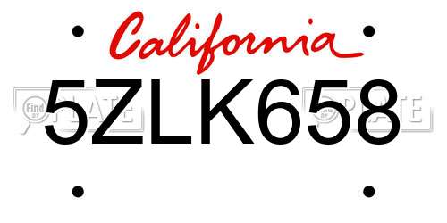 5ZLK658 California License Plate