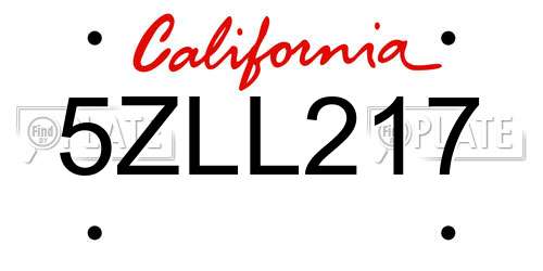 5ZLL217 California License Plate