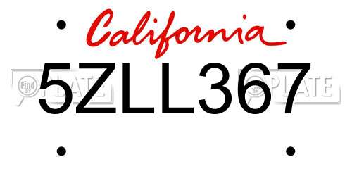 5ZLL367 California License Plate