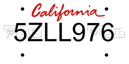 5ZLL976 California License Plate