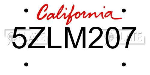5ZLM207 California License Plate