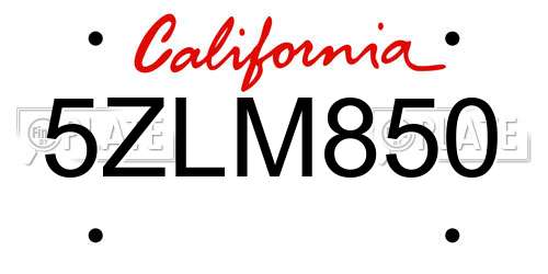 5ZLM850 California License Plate
