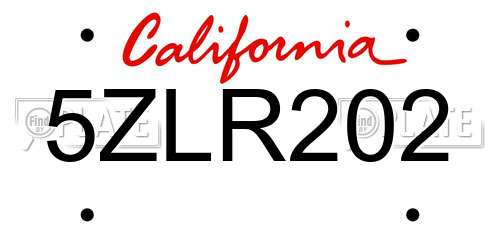 5ZLR202 California License Plate