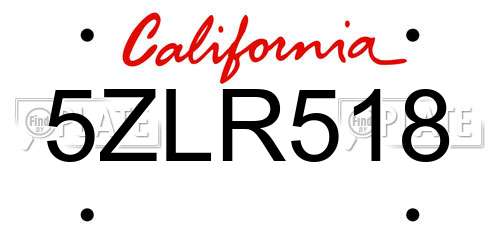 5ZLR518 California License Plate