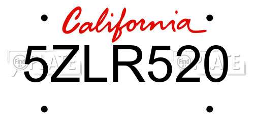 5ZLR520 California License Plate