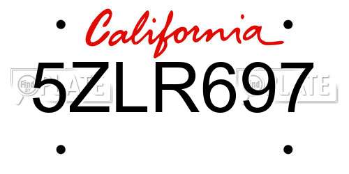 5ZLR697 California License Plate