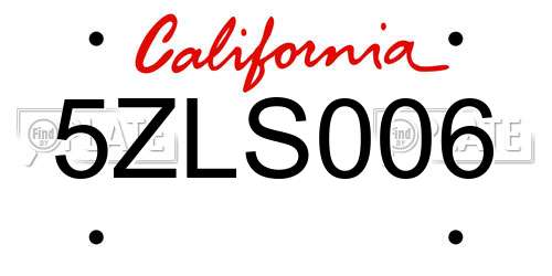 5ZLS006 California License Plate