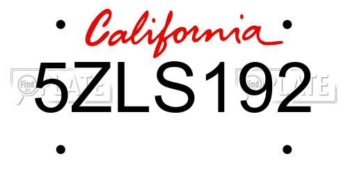 5ZLS192 California License Plate