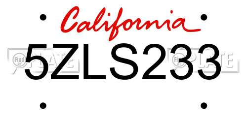 5ZLS233 California License Plate