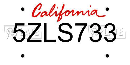 5ZLS733 California License Plate