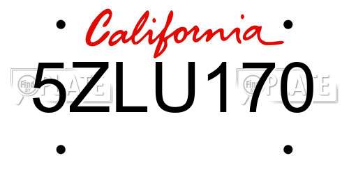 5ZLU170 California License Plate
