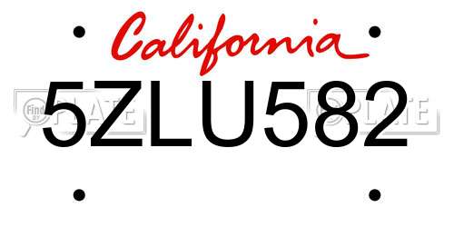 5ZLU582 California License Plate