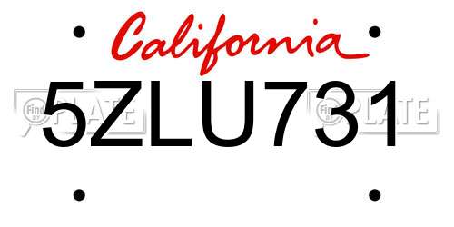 5ZLU731 California License Plate