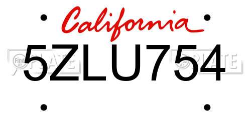 5ZLU754 California License Plate