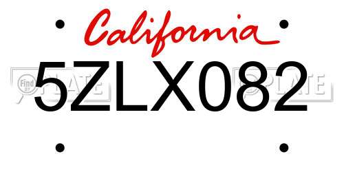 5ZLX082 California License Plate