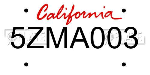 5ZMA003 California License Plate