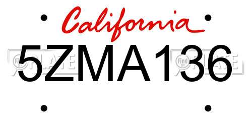 5ZMA136 California License Plate