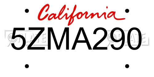 5ZMA290 California License Plate