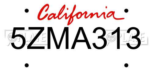 5ZMA313 California License Plate