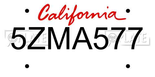 5ZMA577 California License Plate