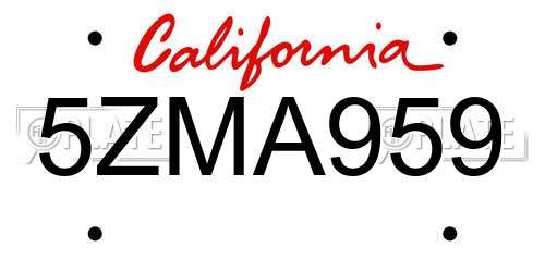 5ZMA959 California License Plate