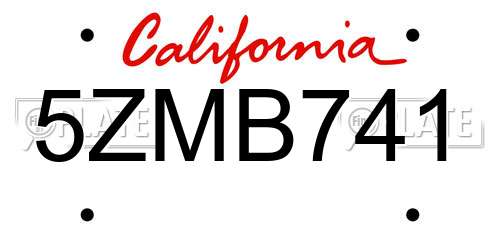 5ZMB741 California License Plate