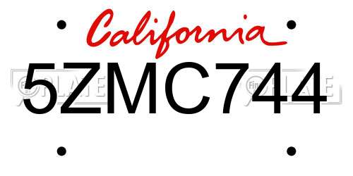 5ZMC744 California License Plate