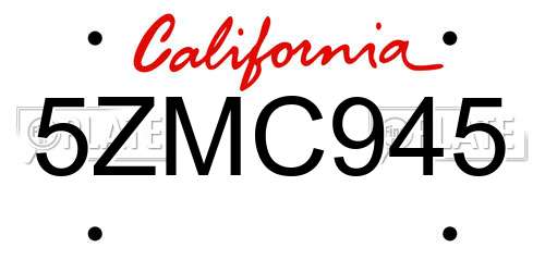 5ZMC945 California License Plate