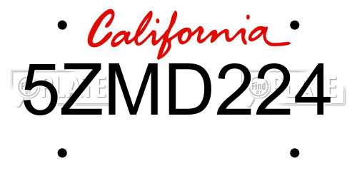 5ZMD224 California License Plate
