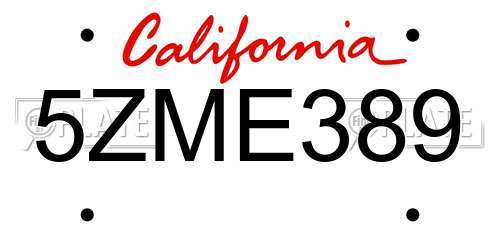5ZME389 California License Plate
