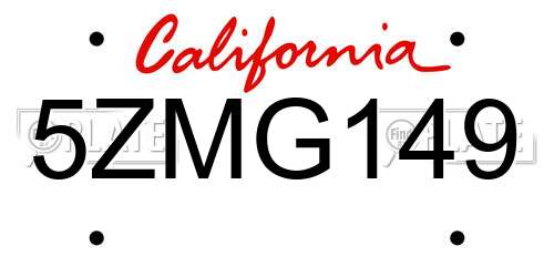 5ZMG149 California License Plate