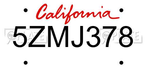 5ZMJ378 California License Plate