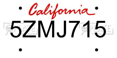 5ZMJ715 California License Plate