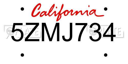 5ZMJ734 California License Plate