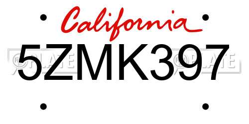 5ZMK397 California License Plate