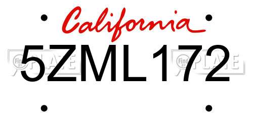 5ZML172 California License Plate