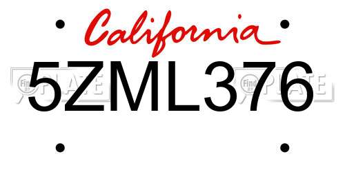 5ZML376 California License Plate