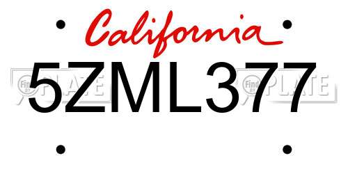 5ZML377 California License Plate