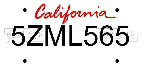 5ZML565 California License Plate