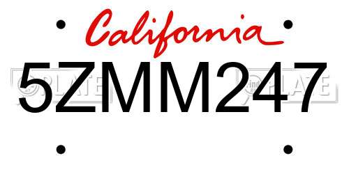 5ZMM247 California License Plate