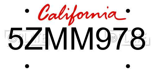 5ZMM978 California License Plate