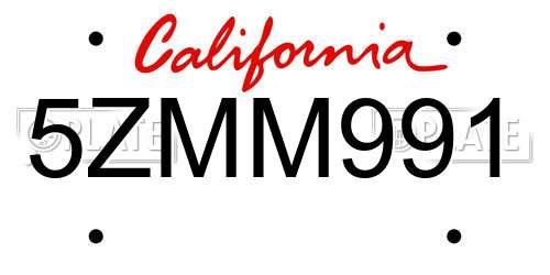 5ZMM991 California License Plate