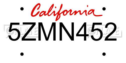 5ZMN452 California License Plate
