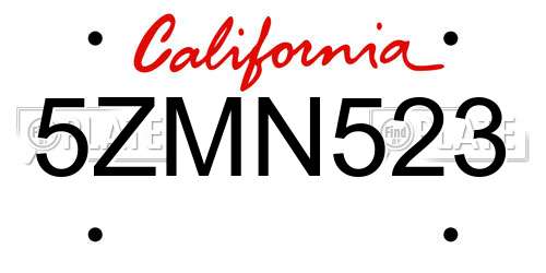 5ZMN523 California License Plate