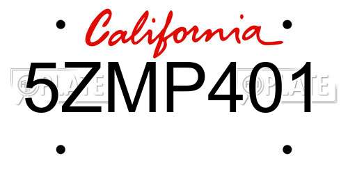 5ZMP401 California License Plate