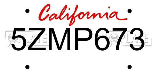 5ZMP673 California License Plate