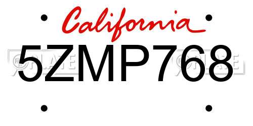 5ZMP768 California License Plate